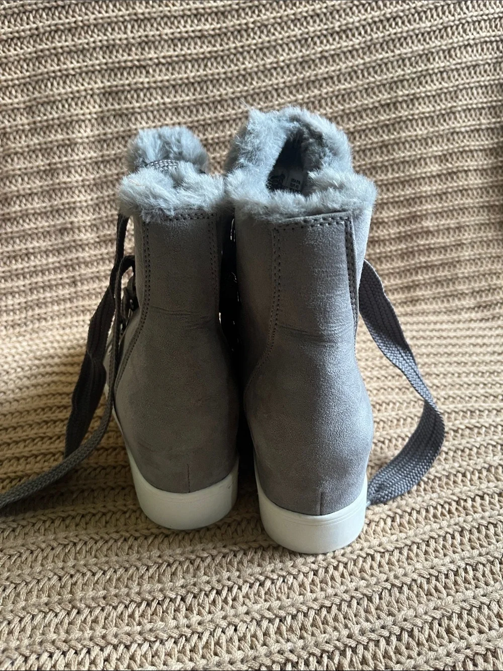 Time and Tru Gray Faux-Fur Lace-Up Winter Boots